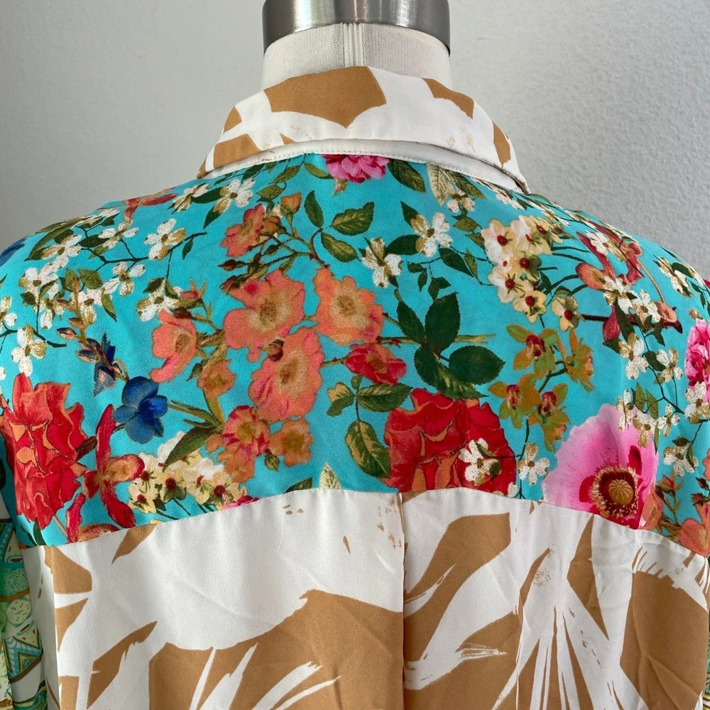 Rose + Olive Womens Plus 3X Patchwork Floral Paisley Button Front Blouse Top - Picture 9 of 9